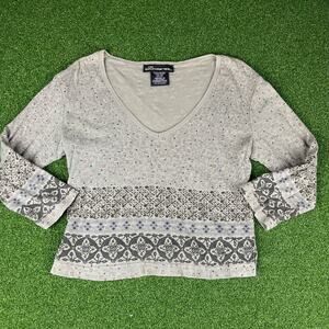 Vintage Y2K No Boundaries Green Floral 1/2 Sleeve Baby T Sz M